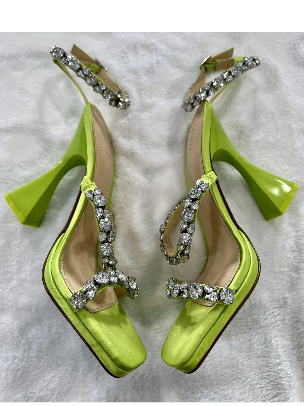 Betsey Johnson SB-Perry Citron Rhinestone Flare Heel Sandals Sz 7 M Like New - Picture 6 of 16